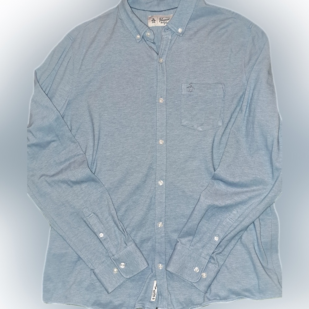 Blue Button-Up Shirt Penguin